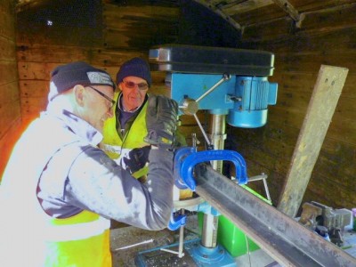 Andy drilling and Brian steadying