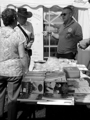 Keith explaining the railway's aims to cllr Joan Cooper and her husband at Driffield Steam Rally, August 2012.