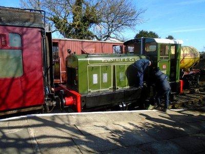 Tony Frith and a visitor have a look under the bonnet of a sparkling Rowntree No. 3.
