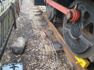 Train brake air tank removed for testing
